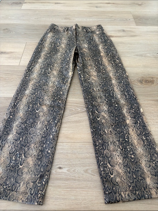 Mango Denim - Mango Wide-Leg Snake Print Jeans - Taupe & Black